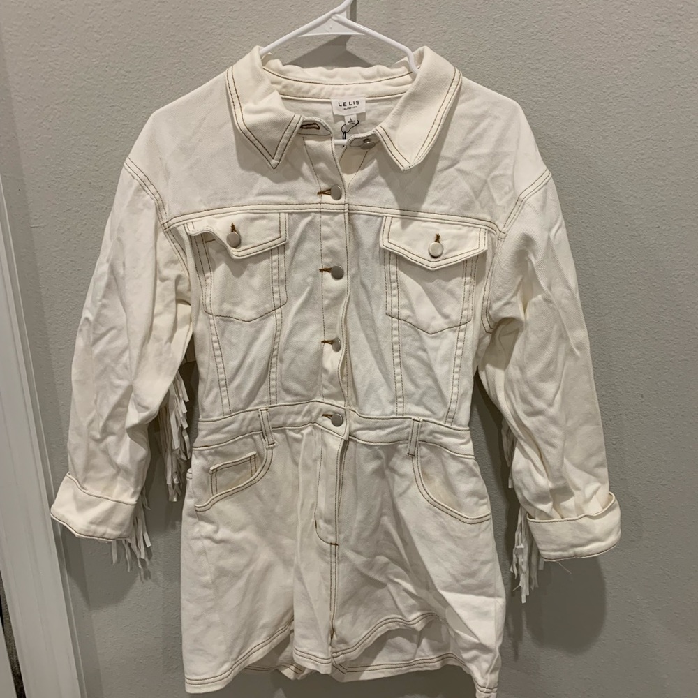 White Long Sleeve Denim Roper with Fringe - Brand New with Tags